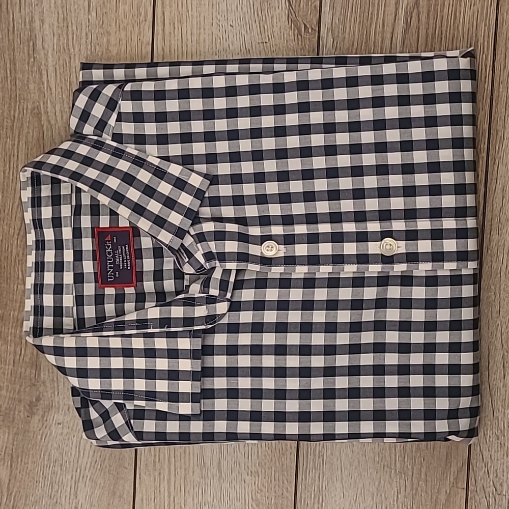 UNTUCKIT‎ Wrinkle Free Cotton Black White Plaid Small Long Sleeve Casual Shirt